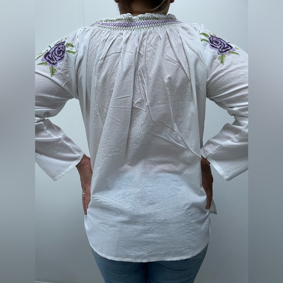 Women's White embroidered cotton blouse bohemian top summer Tunic (L) NWT - Picture 2 of 6